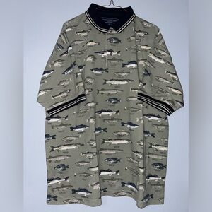 🐠Susquehanna Trail Men's Green Fish Print Polo Shirt